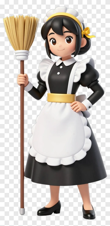 Cartoon Maid Holding A Broom PNG