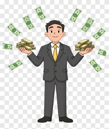 Cartoon Businessman Holding Money PNG