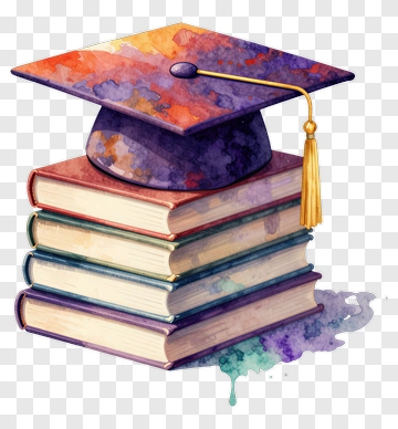 Watercolor Graduation Cap On Stack Of Books PNG