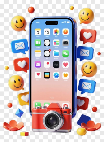 Smartphone With Camera And Social Media Icons PNG