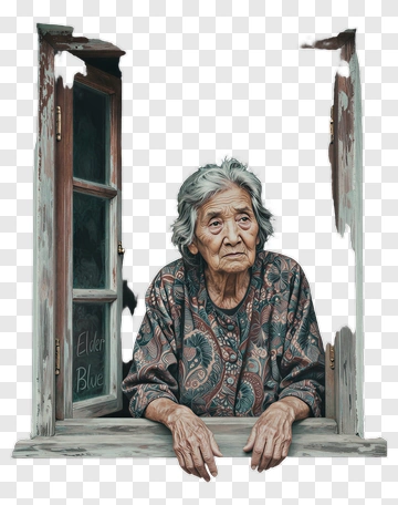 Elderly Woman Looking Out Of A Window PNG