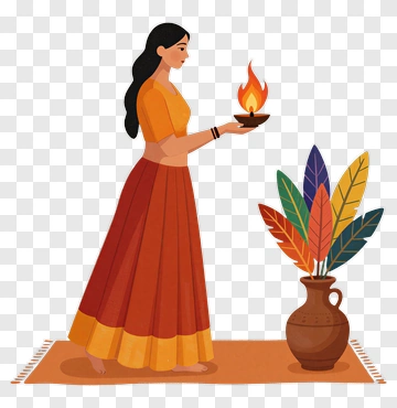 Woman Holding A Traditional Oil Lamp PNG