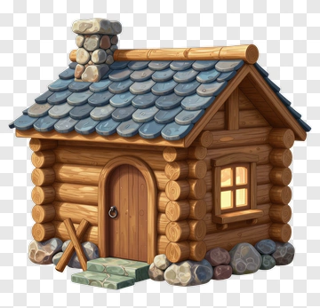 Wooden Cabin With Stone Chimney PNG