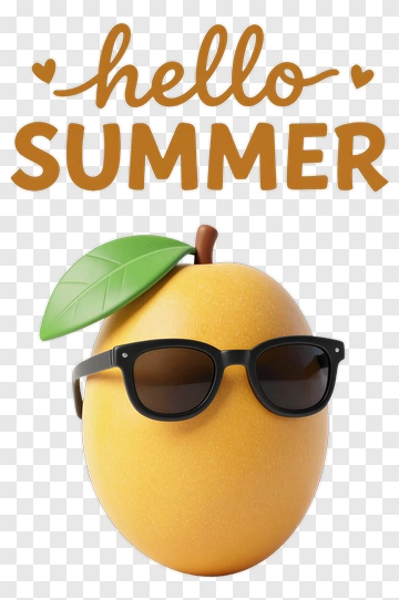 Cartoon Mango Wearing Sunglasses With Hello Summer Text PNG