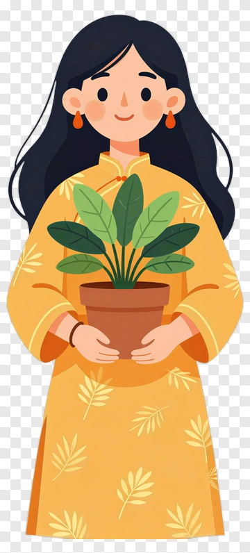 Woman Holding A Potted Plant PNG