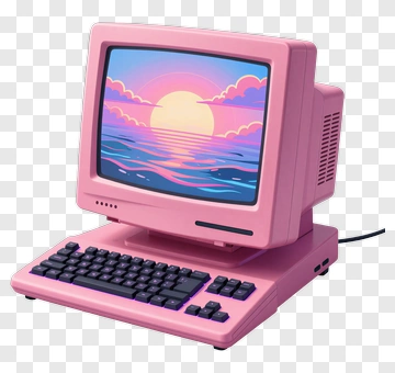 Retro Pink Computer With Sunset Screen PNG