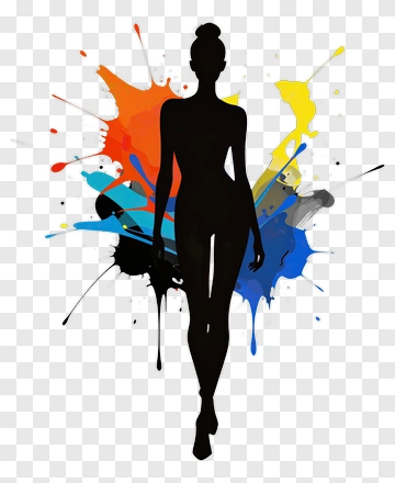 Silhouette Of A Woman With Colorful Paint Splashes PNG