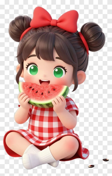 Cartoon Girl Eating Watermelon Slice PNG