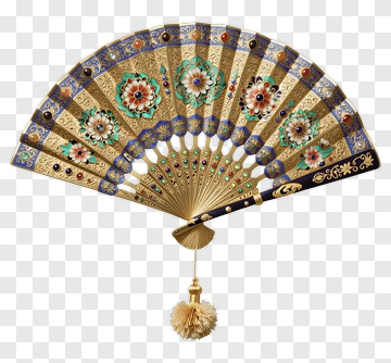 Decorative Hand Fan With Floral Design PNG