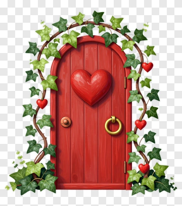 Red Door With Heart And Ivy PNG