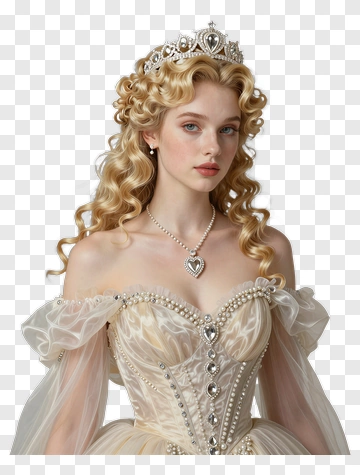 Elegant Woman Wearing A Princess Dress And Crown PNG