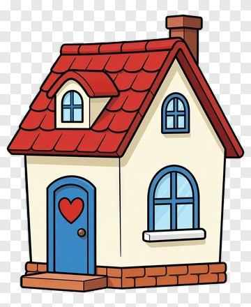 Cartoon House With Heart-Shaped Door PNG