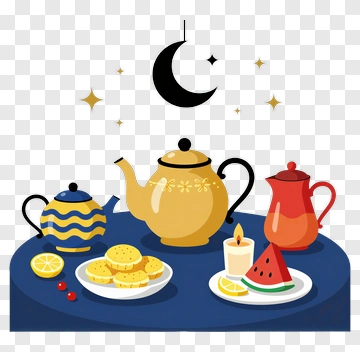 Tea Set With Cookies And Watermelon PNG