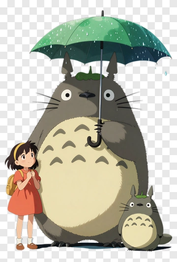 Girl With Totoro Under An Umbrella PNG