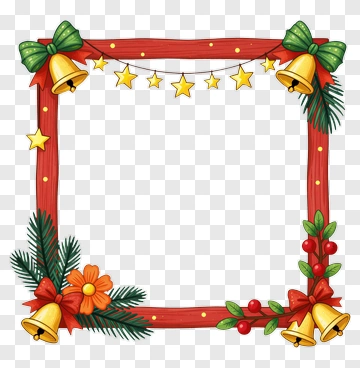 Christmas Frame With Bells And Flowers PNG