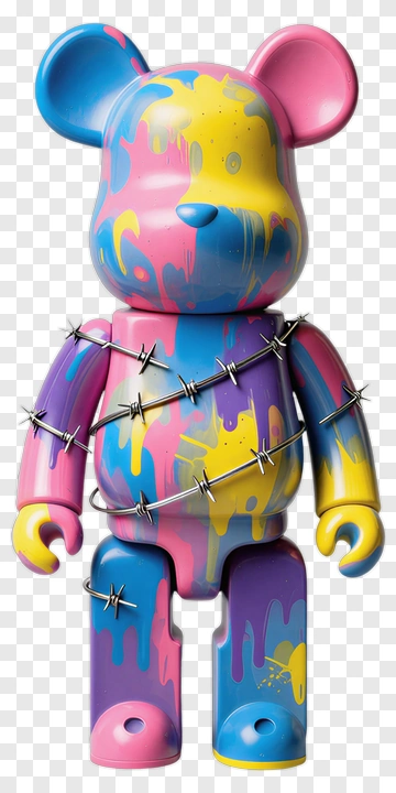 Colorful Bear Figure With Barbed Wire PNG