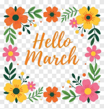 Hello March Floral Design PNG