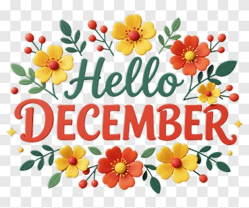 Hello December Floral Design PNG