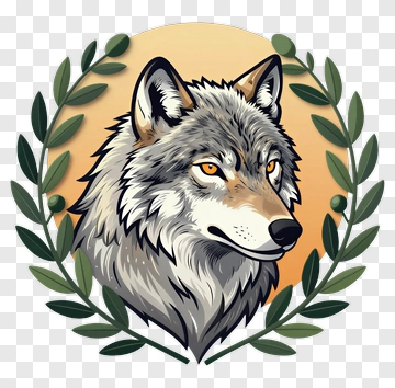 Wolf Head Inside A Laurel Wreath PNG