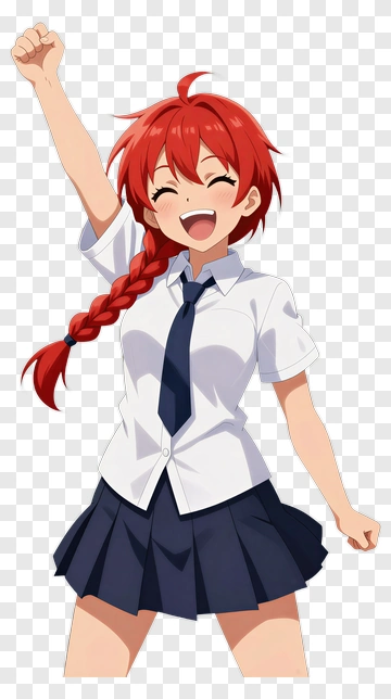Happy Girl In School Uniform Raising Hand PNG