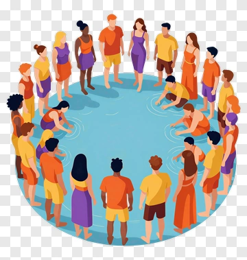 Group Of People In A Circle Around A Pool PNG