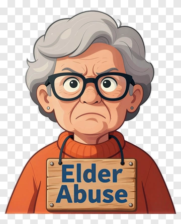 Cartoon Elderly Woman Holding Elder Abuse Sign PNG
