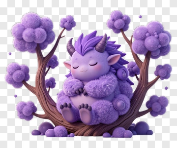 Cute Purple Creature Sitting On A Tree PNG