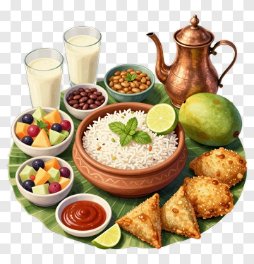 Delicious Indian Meal With Samosas And Rice PNG