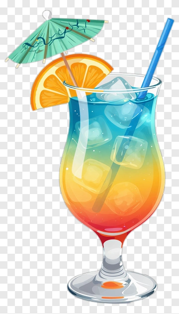 Colorful Cocktail With Umbrella And Orange Slice PNG
