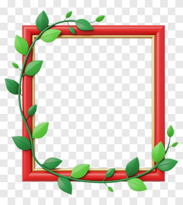 Red Frame With Green Leaves PNG