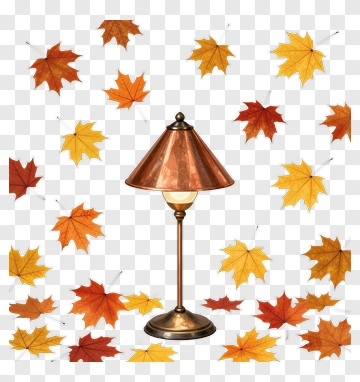 Table Lamp Surrounded By Autumn Leaves PNG
