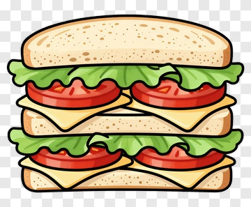 Cartoon Sandwich With Lettuce And Tomato PNG