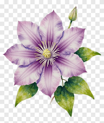 Purple Flower With Green Leaves PNG