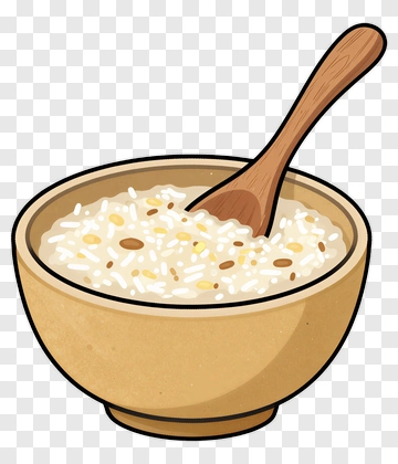 Bowl Of Rice With Wooden Spoon PNG