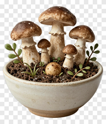 Mushroom Arrangement In A Pot PNG