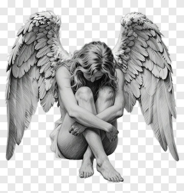 Sad Angel Sitting With Wings PNG
