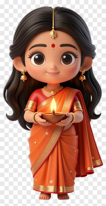 Cartoon Girl Holding A Diya PNG
