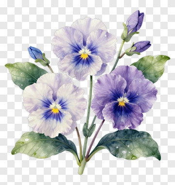 Watercolor Pansy Flowers Arrangement PNG