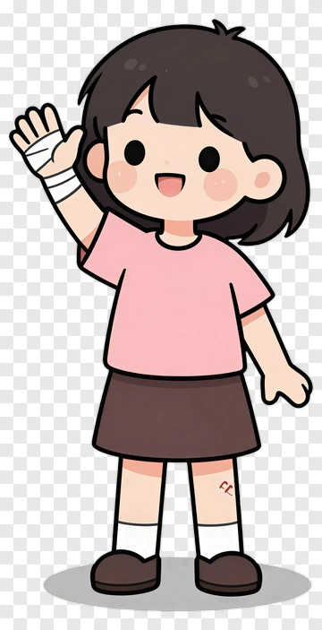 Cartoon Girl Waving Hello PNG