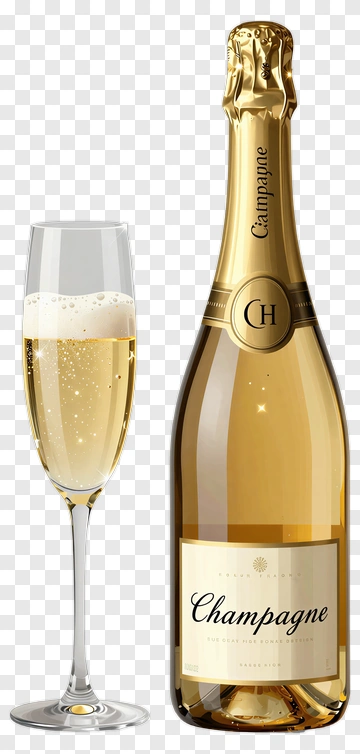 Champagne Bottle And Glass PNG