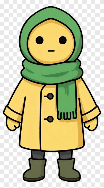 Cartoon Character In Yellow Coat And Green Scarf PNG