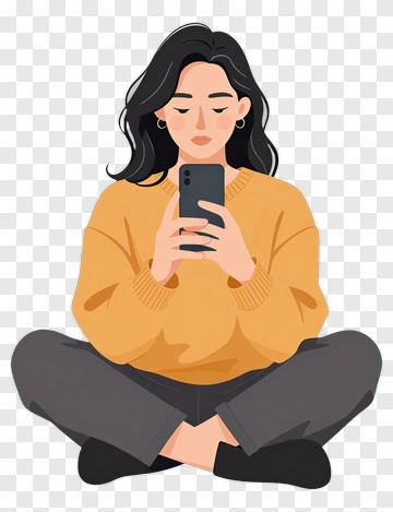 Woman Sitting Cross-Legged Using A Smartphone PNG