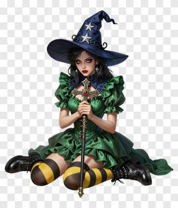 Witch Sitting With A Staff PNG