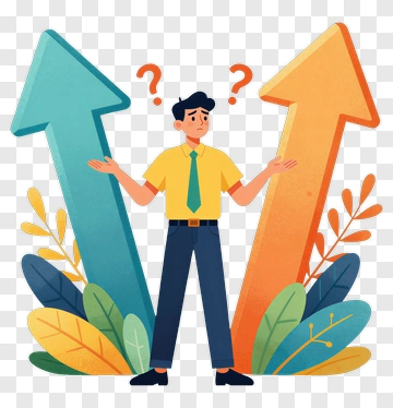 Confused Businessman Between Two Arrows PNG