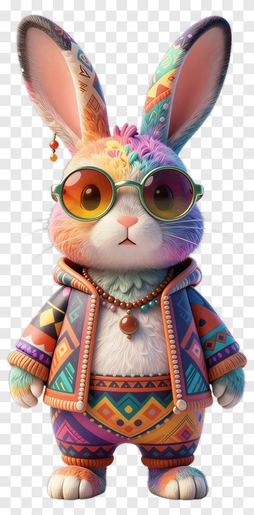 Colorful Cartoon Rabbit Wearing Sunglasses PNG