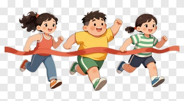 Cartoon Children Running In A Race PNG