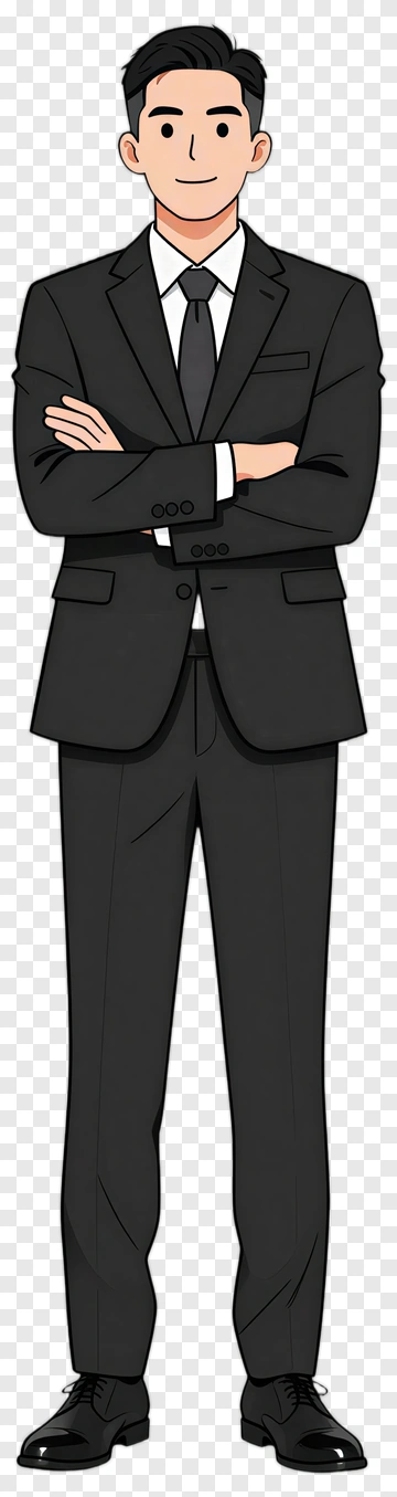 Cartoon Businessman In A Black Suit PNG