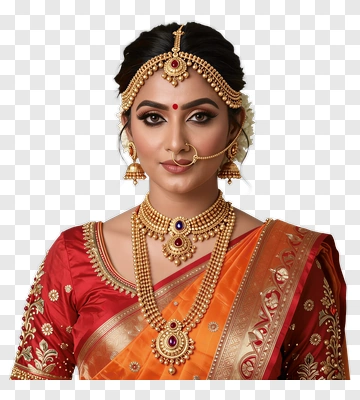 Indian Woman In Traditional Attire With Jewelry PNG