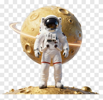 Astronaut Standing On A Planet With A Moon PNG