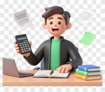 3D Student Using A Calculator At A Desk PNG